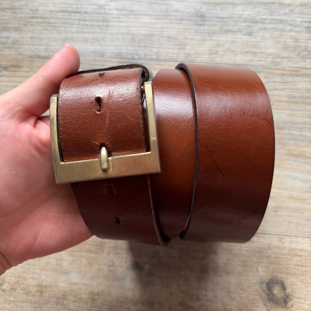 Vintage Brown Leather Belt Rugged Brass Buckle Size 42 Sire Antique Men's